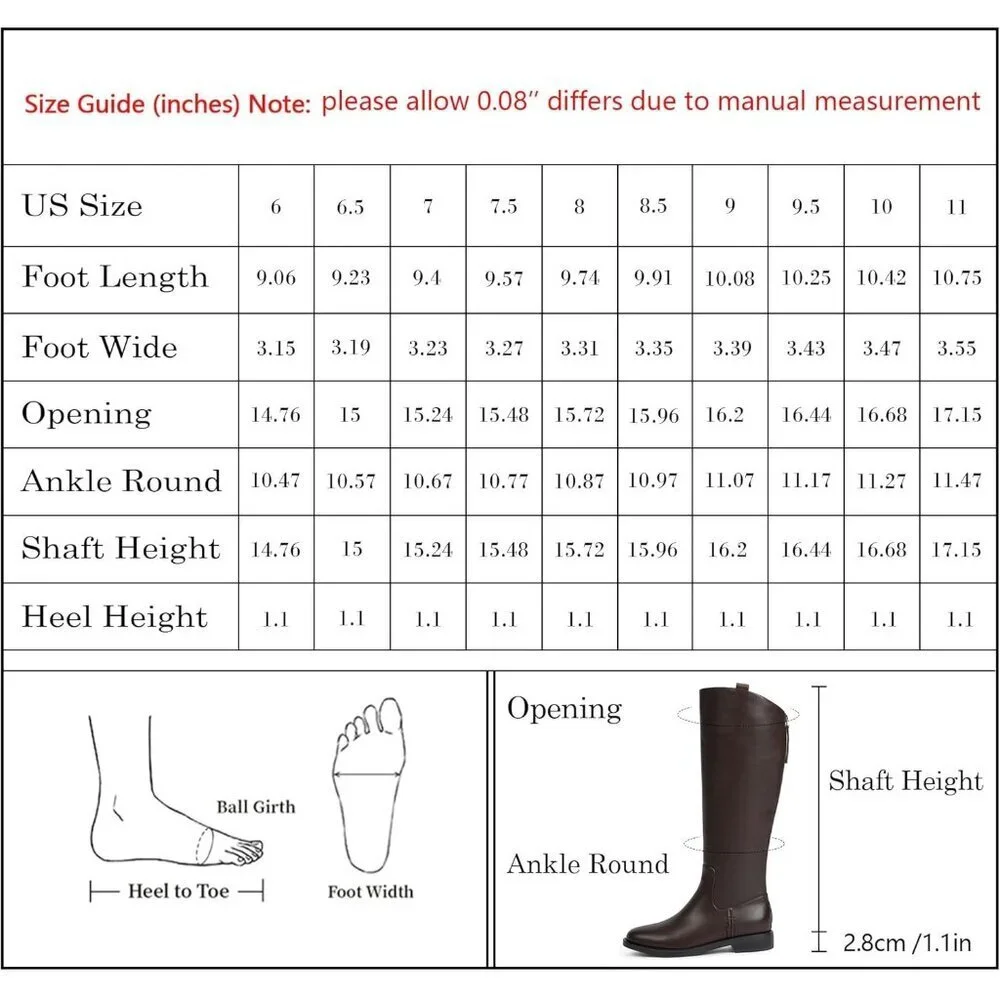 Women's A-chocolate Rounded Toe Flat Low Chunky Zip Heel Knee High Boots